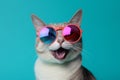 fashion portrait colourful sunglasses funny animal cat pet cute neon. Generative AI.