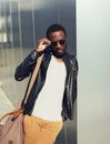 Fashion portrait of elegant young african man wearing sunglasses Royalty Free Stock Photo