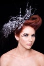 Fashion portrait with feathers