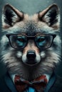 Fashion portrait of a fox with glasses and bow tie. Hipster style. Royalty Free Stock Photo