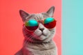 funny fashion sunglasses portrait neon pet colourful animal cat cute. Generative AI.