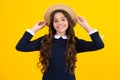 Fashion portrait of pretty teen girl. Latin or hispanic teenager child. Happy teenager, positive and smiling emotions. Royalty Free Stock Photo