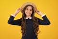 Fashion portrait of pretty teen girl. Latin or hispanic teenager child. Happy teenager, positive and smiling emotions. Royalty Free Stock Photo