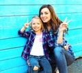 Fashion portrait smiling mother and child daughter having fun Royalty Free Stock Photo