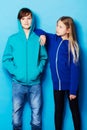 Fashion, portrait and teenager models in a studio with a casual, cool and stylish outfit. Youth, friendship and young Royalty Free Stock Photo