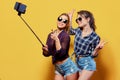 Fashion portrait of two friends posing. Royalty Free Stock Photo