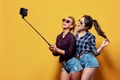 Fashion portrait of two friends posing. Royalty Free Stock Photo