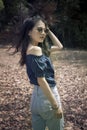 Fashion portrait of young asian woman with amazing hair outdoor Royalty Free Stock Photo