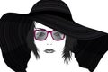 Fashion portrait of young beautiful lady in hat and sunglasses stylized Royalty Free Stock Photo