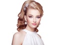 Fashion portrait of young beautiful woman with elegant hairstyle Royalty Free Stock Photo