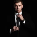 Fashion portrait of young Businessman. handsome Man in suit and tie Royalty Free Stock Photo