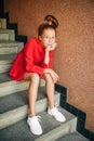 Outdoor portrait of cute preteen girl