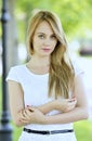 Fashion portrait of young sensual woman in garden Royalty Free Stock Photo