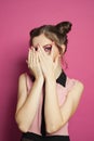 Fashion portrait of young woman with makeup hiding her face Royalty Free Stock Photo