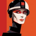 Fashion Poster: Lady With Helmet In Digital Constructivism Style