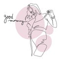 Fashion pregnant girl, good morning, one line drawing