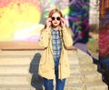 Fashion pretty blonde woman in sunglasses posing Royalty Free Stock Photo