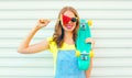 Fashion pretty smiling woman with a slice of watermelon ice cream Royalty Free Stock Photo