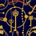 Fashion print with keys, chains, beads and coins.