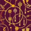 Fashion print with keys, chains, beads and coins.