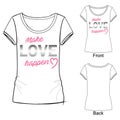 Fashion print t shirt, lettering make love happen with gradient effect.