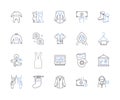 Fashion production outline icons collection. Clothing, Manufacture, Outfit, Design, Runway, Apparel, Cutting vector and
