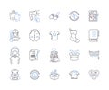 Fashion production outline icons collection. Clothing, Manufacture, Outfit, Design, Runway, Apparel, Cutting vector and