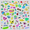 Fashion quirky cartoon doodle patch badges with cute elements. Isolated vector. Set of stickers,pins,patches in comic Royalty Free Stock Photo