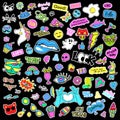 Fashion quirky cartoon doodle patch badges with cute elements. Isolated vector. Royalty Free Stock Photo