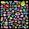 Fashion quirky cartoon doodle patch badges with cute elements. Isolated vector.