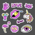 Fashion quirky cartoon doodle patch badges with cute elements.