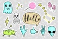 Fashion quirky cartoon doodle patch badges with cute elements Royalty Free Stock Photo