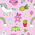 Fashion quirky cartoon doodle seamless pattern with cute elements Royalty Free Stock Photo