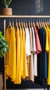 Fashion Retail Clothing Selection: Close-up of a clothing rack in a fashion retail store