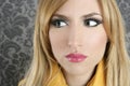 Fashion retro blond woman portrait makeup detail