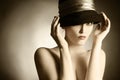 Fashion retro woman elegant hat. Royalty Free Stock Photo