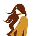 Fashion romantic autumn woman with waving hair pastel color pop art minimal avatar vector flat