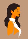 Fashion romantic woman brunette retro hair pastel paint color poster contemporary art vector flat