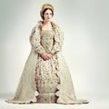 Fashion, royal and victorian queen in studio with a renaissance, luxury and fancy dress. Royalty, beauty and medieval Royalty Free Stock Photo