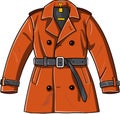 Fashion 90s. Retro wear raincoat with Butttons and belt. Vector Cartoon Single