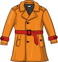 Fashion 90s. Retro wear raincoat with Butttons and belt. Vector Cartoon Single