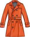 Fashion 90s. Retro wear raincoat with Butttons and belt. Vector Cartoon Single