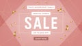 Fashion sale banner design background with gold ribbon promo offer text. Abstract banner template design on pink background. Royalty Free Stock Photo