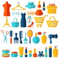 Fashion, sale and shopping flat icons set
