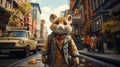 Fashion-savvy animals traverse the lively cityscape, adding a dose of enchantment to