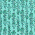 Fashion seamless pattern. Modern turquoise background. Feathers pattern for fashion textile print. Boho wallpaper design