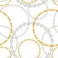 Fashion Seamless Pattern with Silver Chains. Fabric Design Background with Chain, Metallic accessories and Jewelry