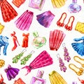 Fashion seamless pattern. Watercolor hand drawn background Royalty Free Stock Photo