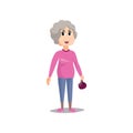 Fashion senior woman in pink sweater and blue jeans