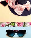Fashion set accessories  summer  hat phone women clothes  sunglasses  colorful pink blue red Royalty Free Stock Photo